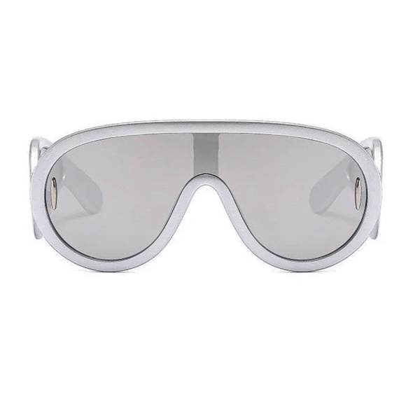 Women's Fashion Big Siamese Lenses Trendy Oversized Gray Round Frame Sunglasses - Picture 4 of 5